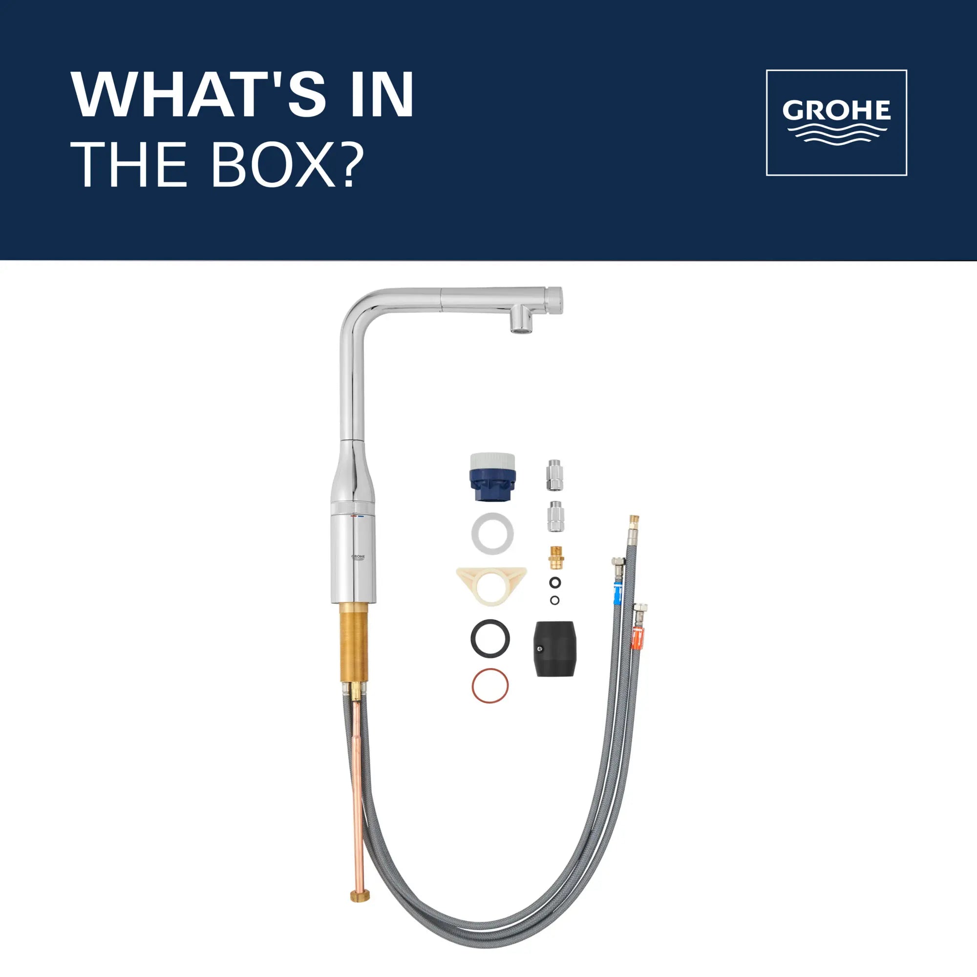 SmartControl Pull-Out Single Spray Kitchen Faucet 6.6 L/min (1.75 gpm) // GROHE STARLIGHT CHROME // 69203_2021_GROHE_Essence_WhatsintheBox_31616_0_Infographics_1_0_CDNwebp.webp