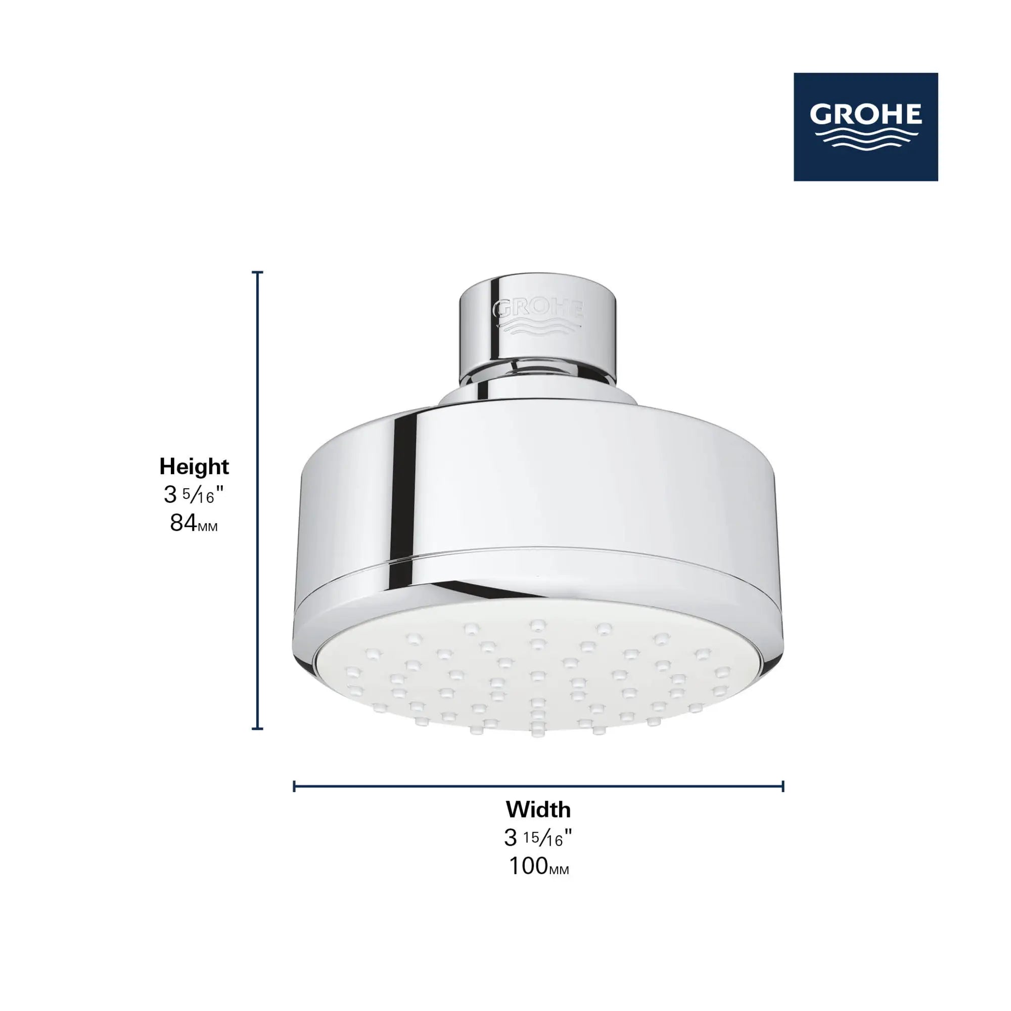 100 Shower Head, 4" - 1 Spray, 1.5 gpm (5.7 L/min) // GROHE STARLIGHT CHROME // 69253_GROHE_Matte_Black_Launch_TEMPESTA_COSMOPOLITAN_Shower_Head_26051_1_Info_2_0_CDNwebp.webp
