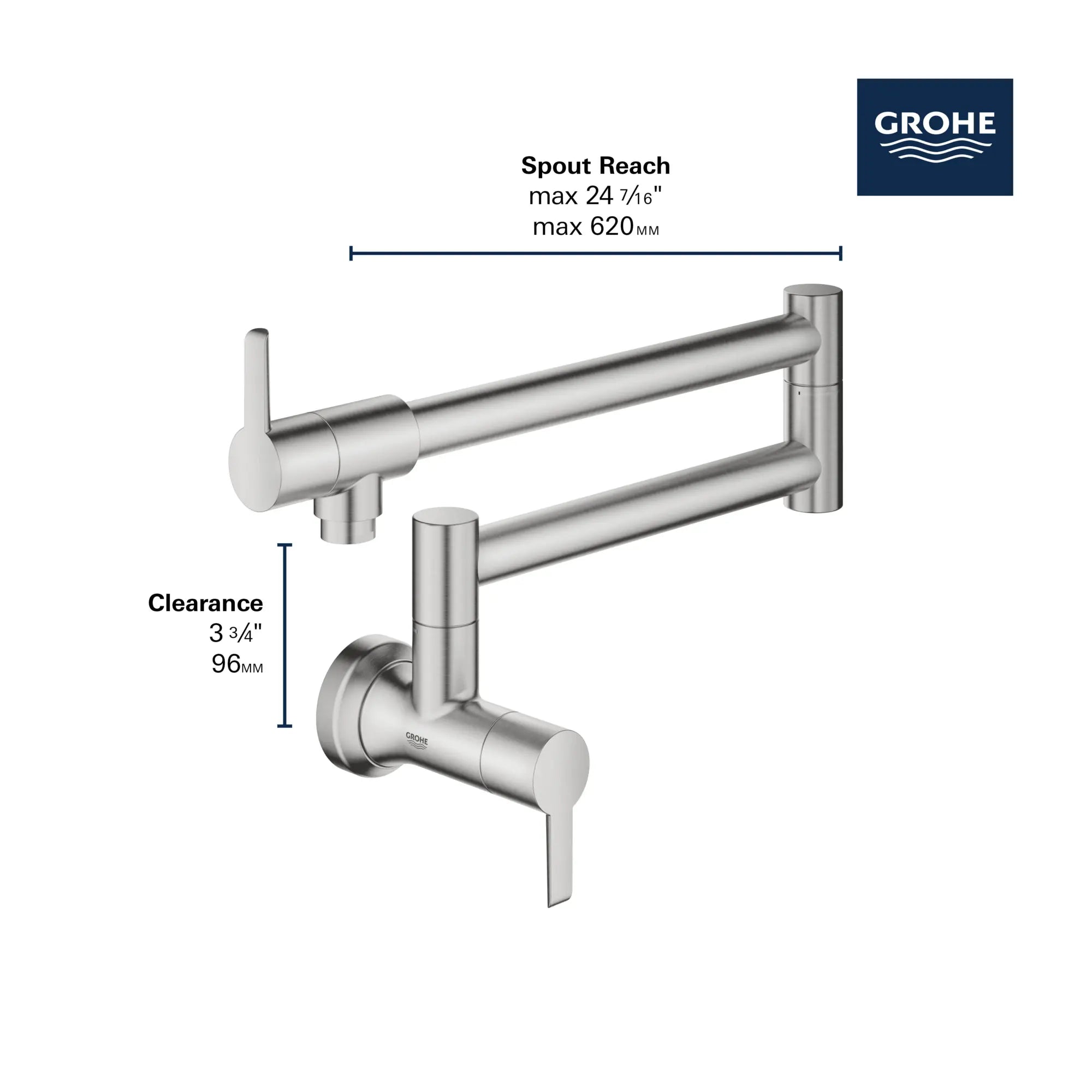 GROHE Zedra 2-Handle Wall Mount Pot Filler // SUPERSTEEL INFINITYFINISH // 69278_GROHE_Zedra_31075_2_Infographics_1_0_CDNwebp.webp