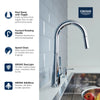 [32226003] GROHE Zedra Single-Handle Pull Down Kitchen Faucet Dual Spray 1.75 GPM (6.6 L/min) - GROHE StarLight Chrome
