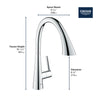 [32298003] GROHE Zedra Single-Handle Pull Down Kitchen Faucet Triple Spray 1.75 GPM (6.6 L/min) - GROHE StarLight Chrome