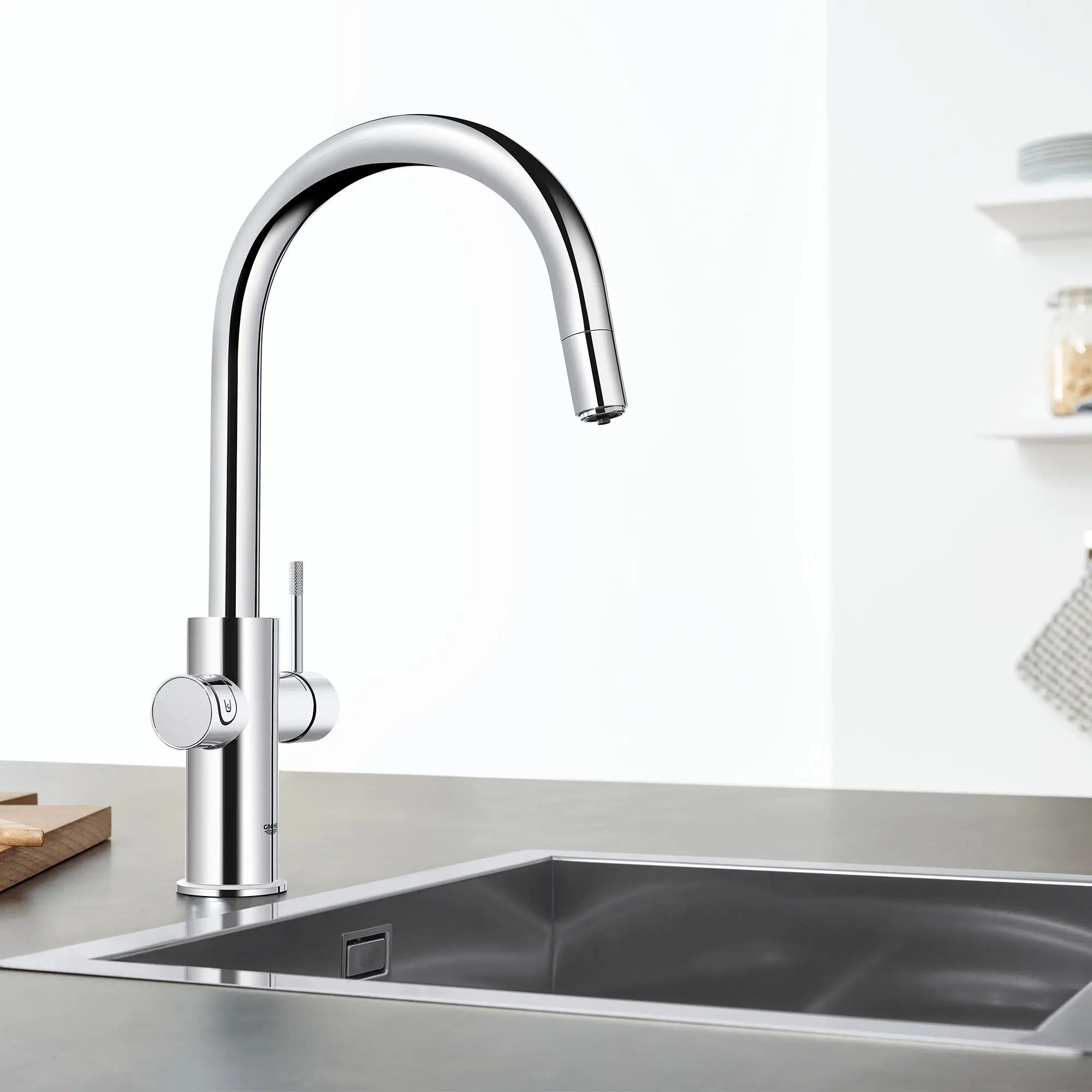 GROHE Blue Single-Handle Pull Down Kitchen Faucet Single Spray 1.75 GPM (6.6 L/min) with Chilled & Sparkling Water // GROHE STARLIGHT CHROME // 71852_B-31251002_CDNwebp.webp
