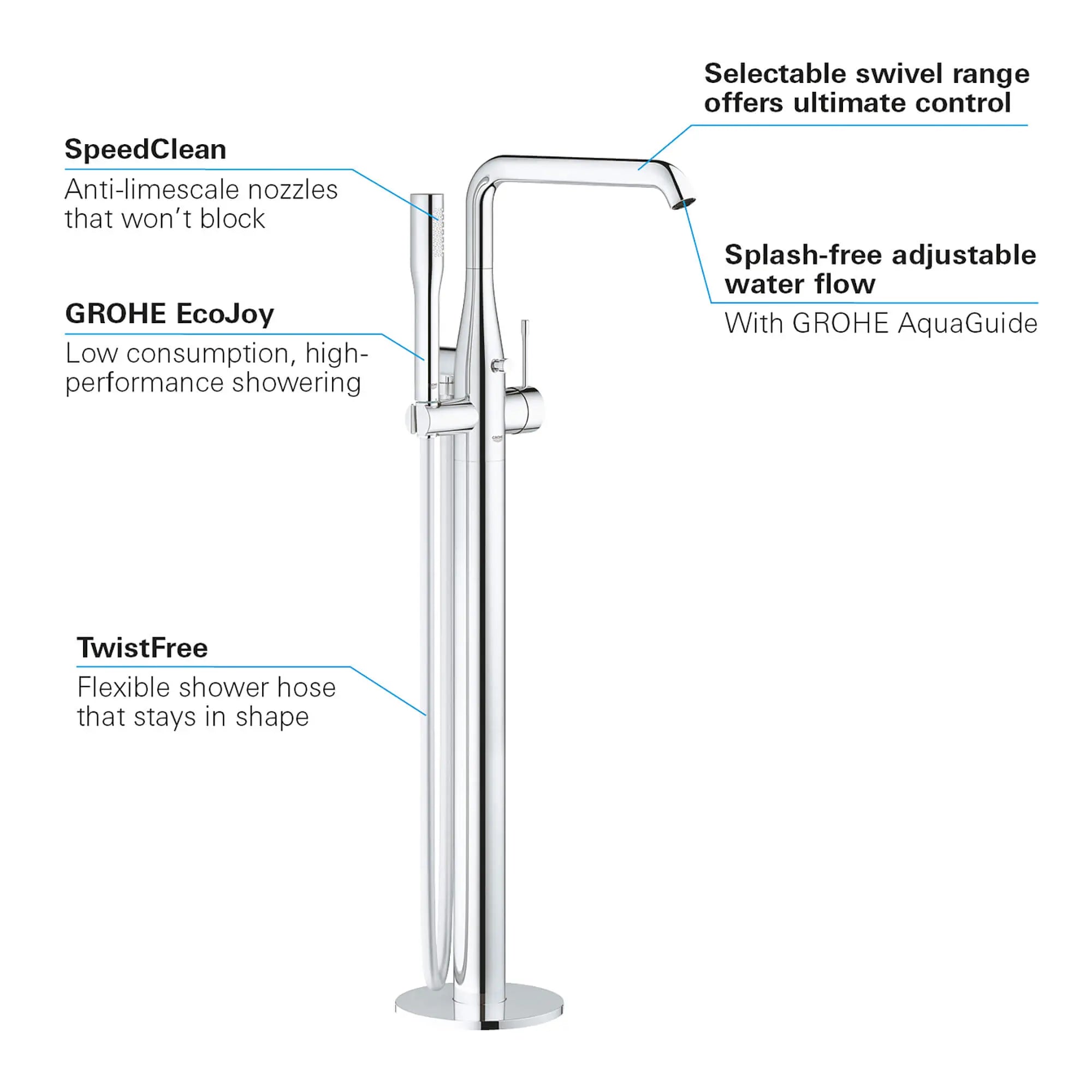 Floor Standing Tub Filler with Hand Shower // GROHE STARLIGHT CHROME // 838_23491001-floor-standing-tub-filler-enviro-5_0_CDNwebp.webp