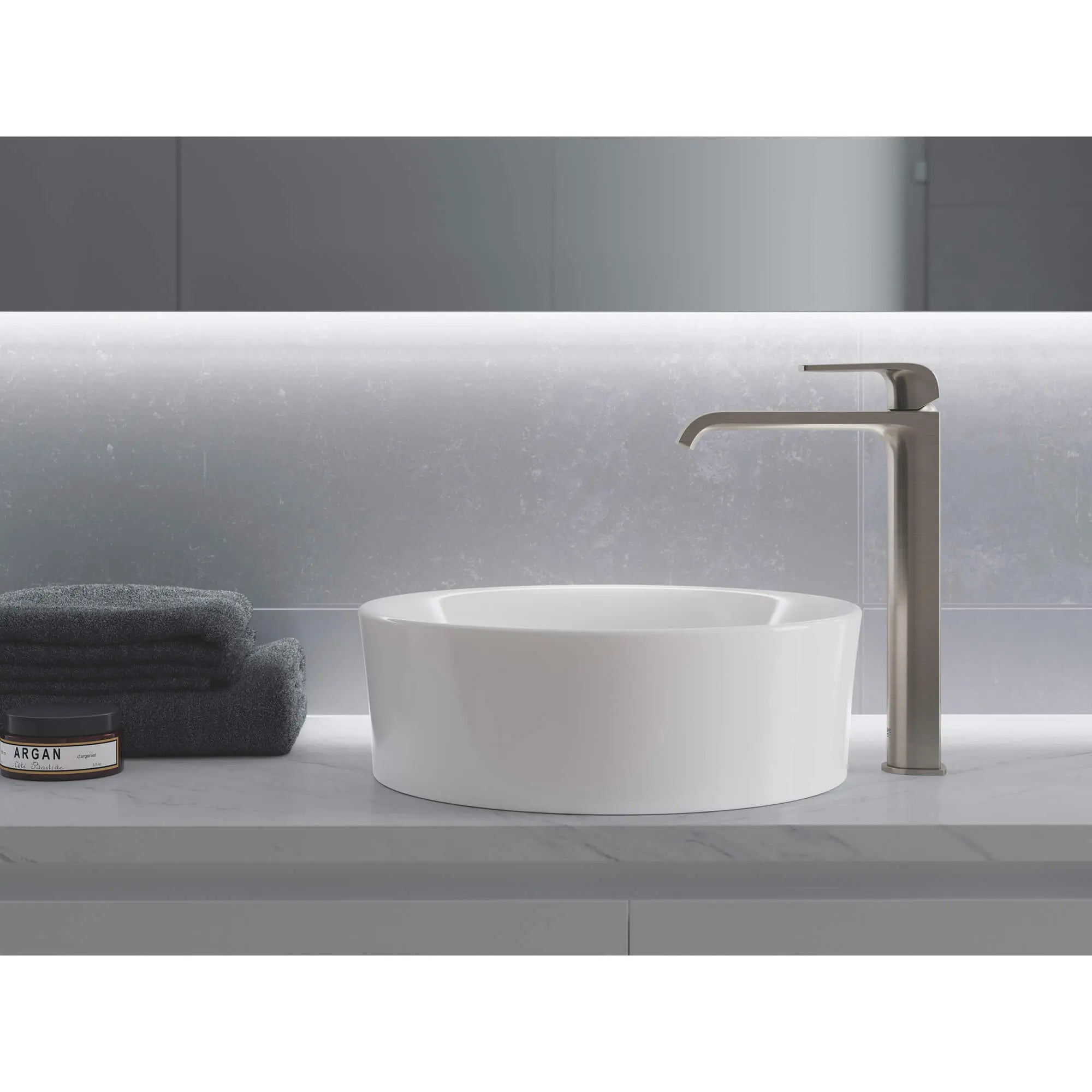 Single Hole Single-Handle Deck Mount Vessel Sink Faucet, 1.2 GPM (4.5 L/min) // BRUSHED NICKEL INFINITYFINISH // 918_23869en0-vessel-bathroom-faucet-xl-size-enviro-1_0_CDNwebp.webp