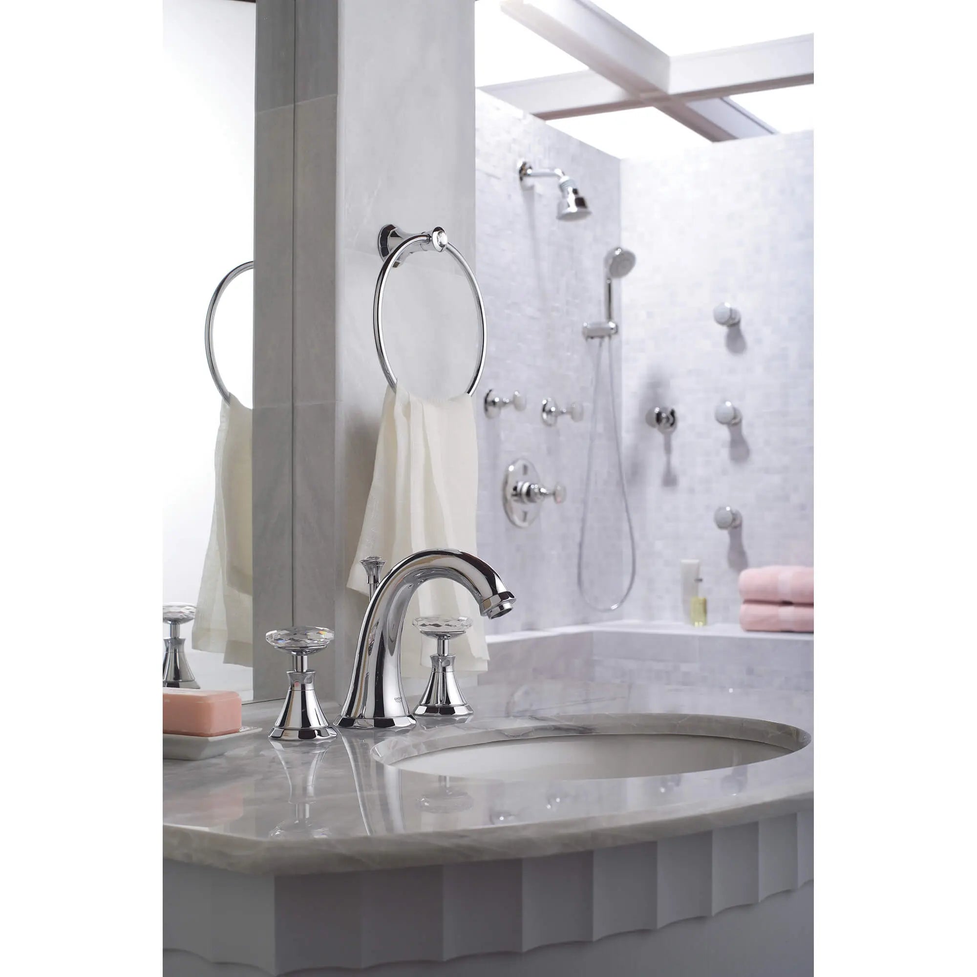 3-Hole 2-Handle Deck Mount Roman Tub Faucet with Hand Shower // GROHE STARLIGHT CHROME // 959_25074000-three-hole-roman-bathtub-faucet-enviro-3_0_CDNwebp.webp